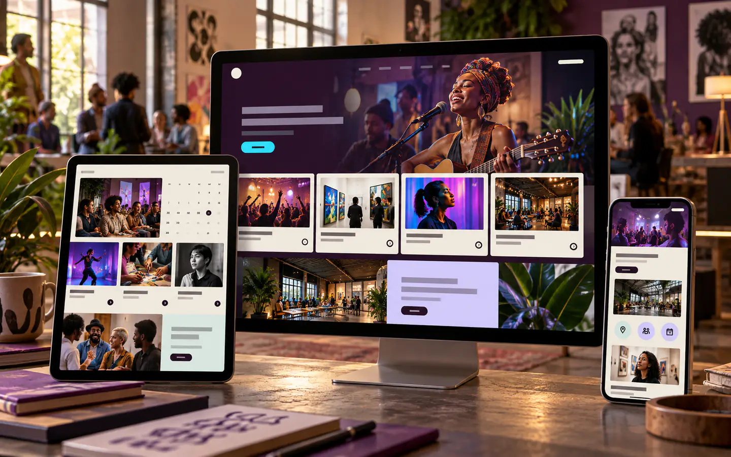 Common Ground responsive website concept shown on desktop, tablet, and phone
